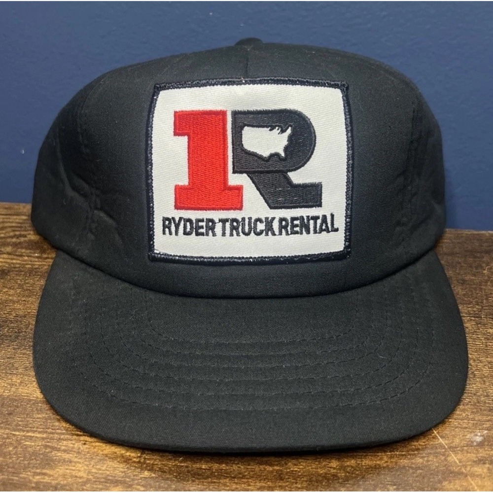 Vintage RYDER TRUCK RENTAL BLACK Snapback Trucker Hat CARDINAL CAP